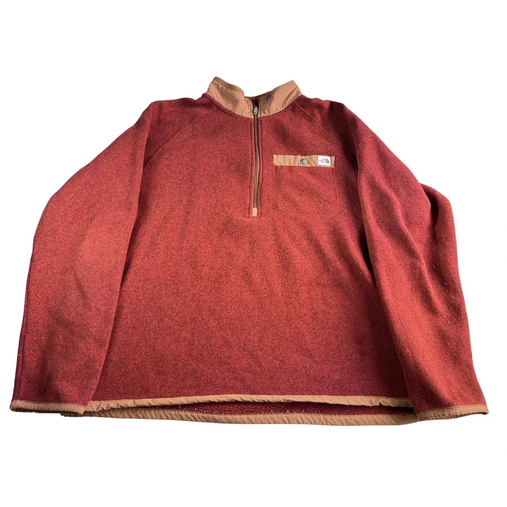 The North Face Mens Gordon Lyons Quarter Zip Fleece Pullover Red XL Heathered